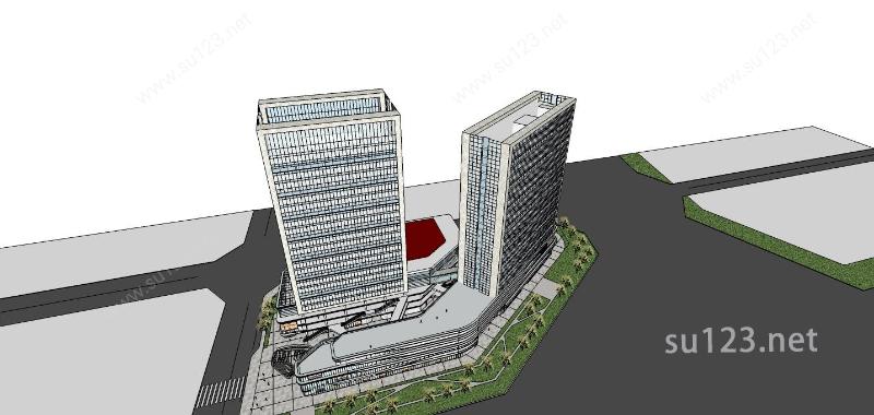 现代高层商业酒店SU模型下载草图大师sketchup模型