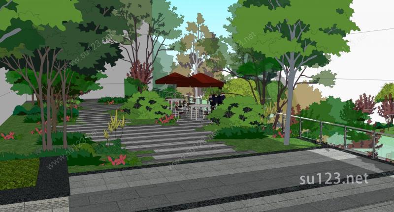 高新孵化园庭院景观SU模型下载草图大师sketchup模型