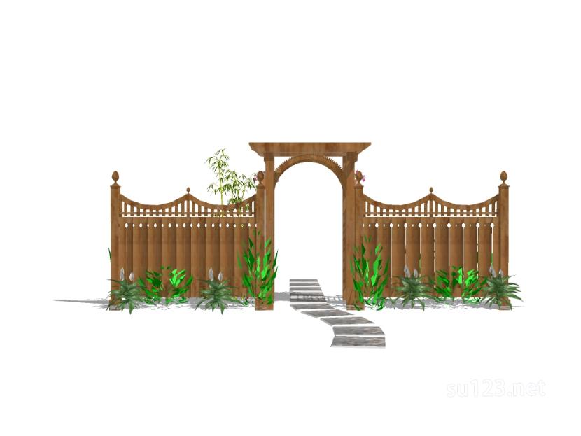 竹篱笆木栅栏 (2)SU模型
