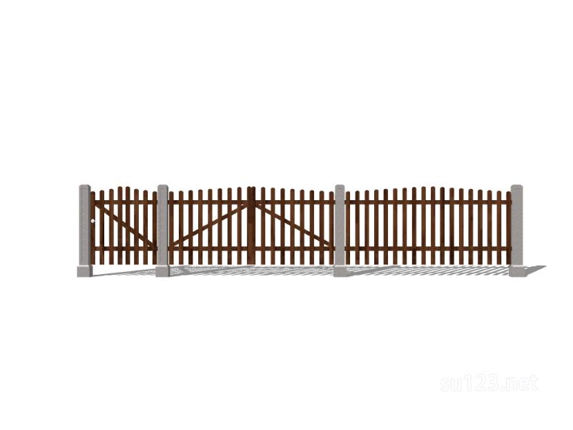 竹篱笆木栅栏 (141)SU模型