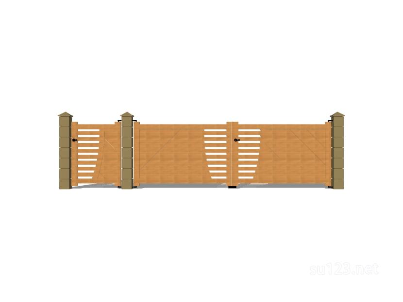 竹篱笆木栅栏 (39)SU模型