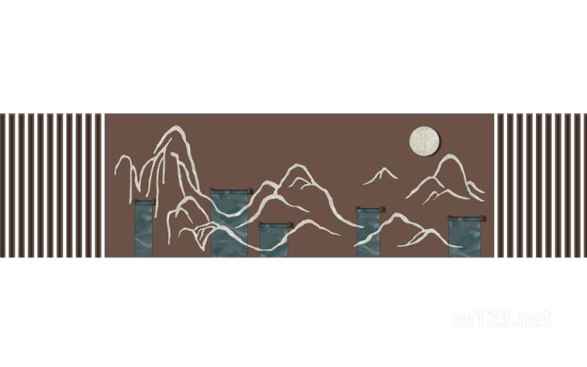 新中式山水景墙山石片岩SU模型草图大师sketchup模型