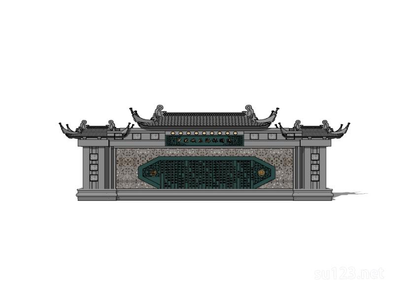 中式景墙 (3)SU模型