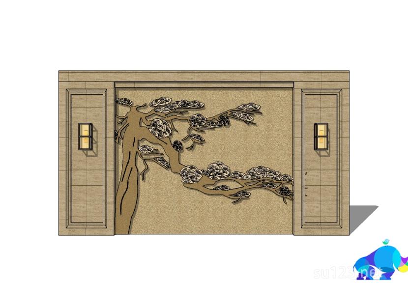 中式景墙 (172)SU模型草图大师sketchup模型