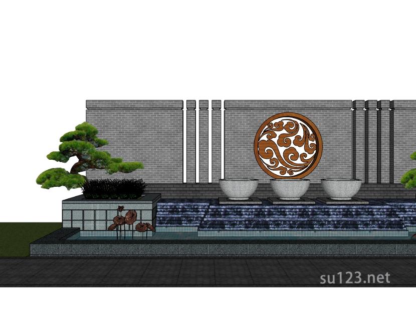 中式景墙 (201)SU模型草图大师sketchup模型