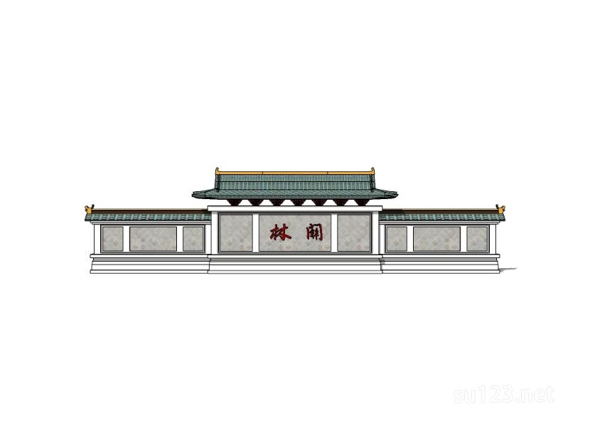 中式景墙 (9)SU模型