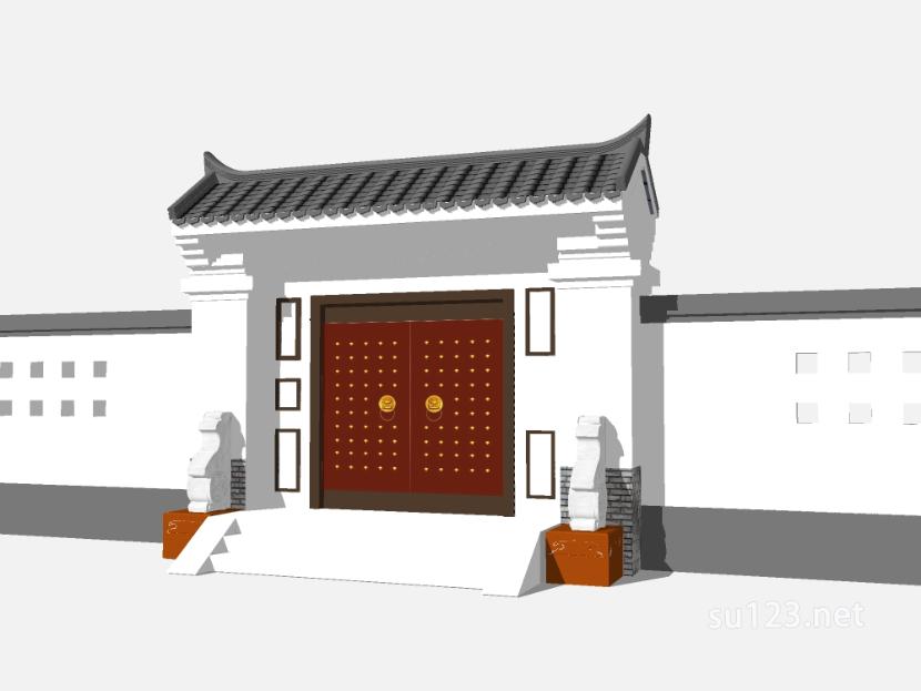 中式大门小区入口大门 (66)SU模型草图大师sketchup模型