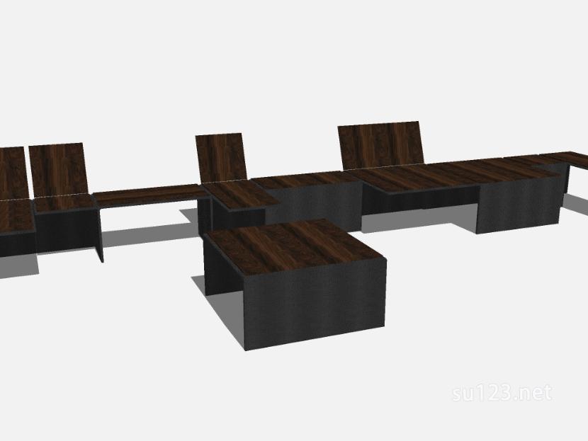 现代户外条形座椅 (154)SU模型草图大师sketchup模型