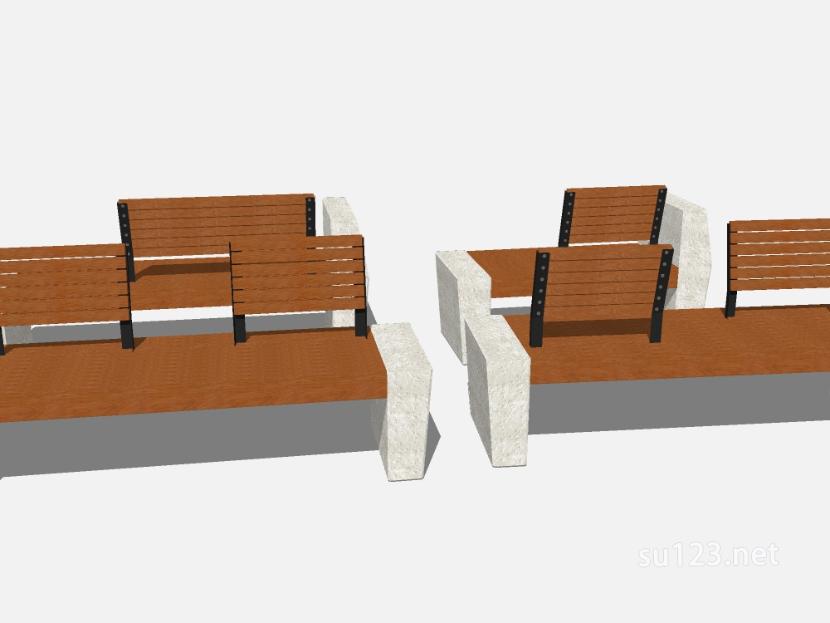 现代户外条形座椅 (163)SU模型