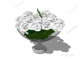 花盆白玫瑰SU模型