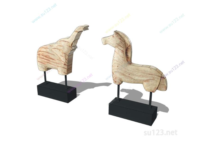 马动物雕塑摆件SU模型