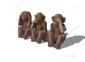 猴子摆件雕塑SU模型