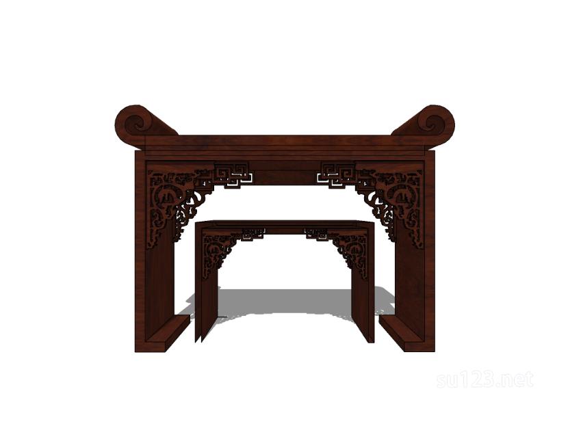 中式书桌桌子3SU模型